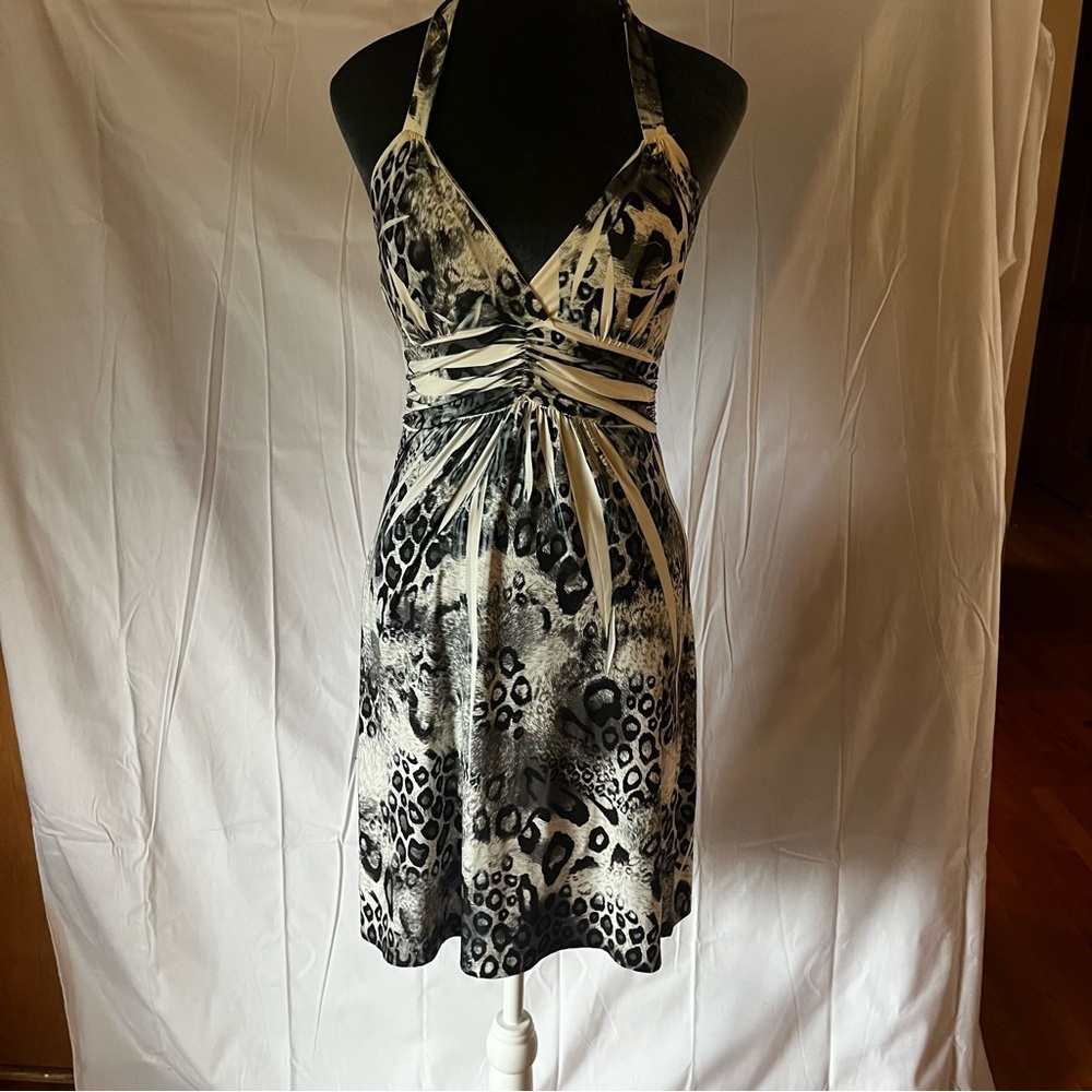 Black and White Cheetah Print Sleeveless Halter Sundress